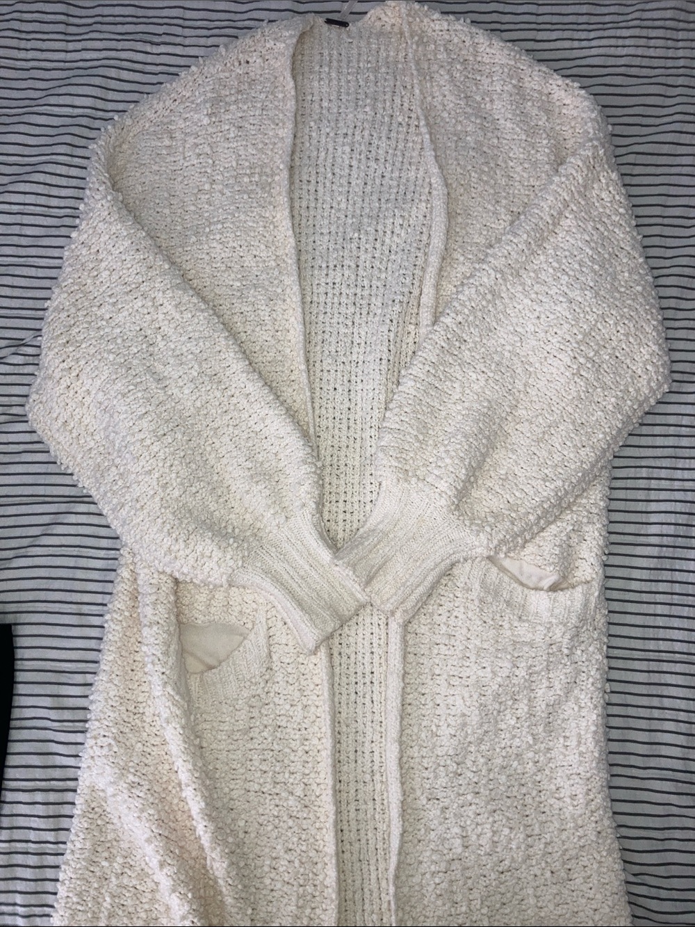 Free People Cream Open-Front Chunky Knit Cardigan